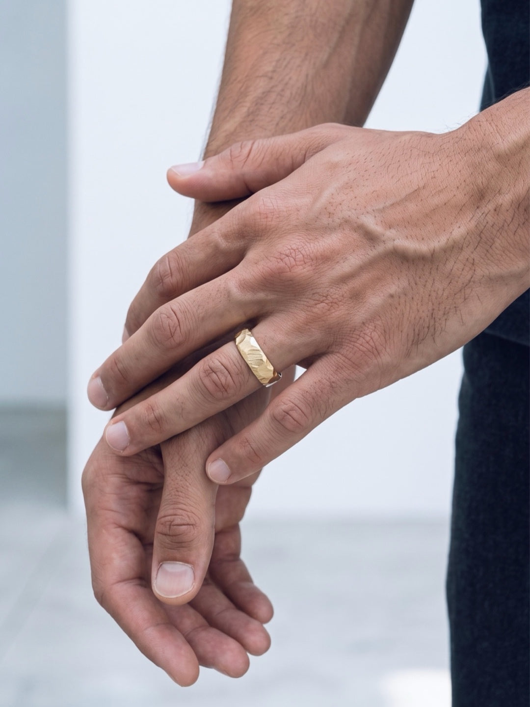 material ring IIII, hand-carved gold band, worn