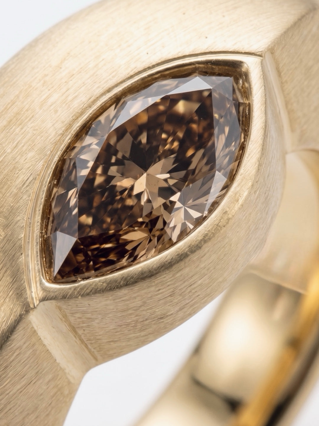 envelope ring, close detail of the 2.03ct marquise fancy brown diamond